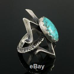 Navajo Tufa Cast Sterling Silver High Grade Turquoise Ring Matthew White