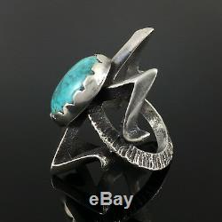 Navajo Tufa Cast Sterling Silver High Grade Turquoise Ring Matthew White