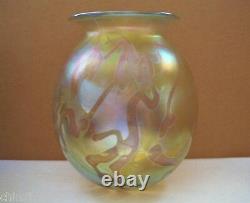 OPULENT Gold Aurene IRIDESCENT Art Glass VASE Signed EICKHOLT 5.25 in high PLUSH