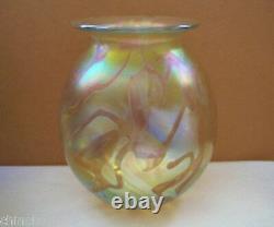 OPULENT Gold Aurene IRIDESCENT Art Glass VASE Signed EICKHOLT 5.25 in high PLUSH