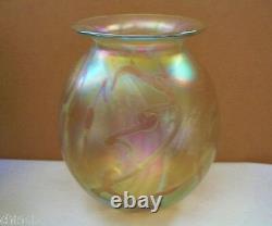 OPULENT Gold Aurene IRIDESCENT Art Glass VASE Signed EICKHOLT 5.25 in high PLUSH