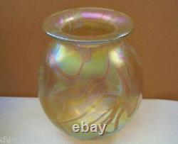 OPULENT Gold Aurene IRIDESCENT Art Glass VASE Signed EICKHOLT 5.25 in high PLUSH