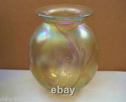 OPULENT Gold Aurene IRIDESCENT Art Glass VASE Signed EICKHOLT 5.25 in high PLUSH