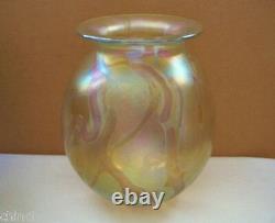 OPULENT Gold Aurene IRIDESCENT Art Glass VASE Signed EICKHOLT 5.25 in high PLUSH