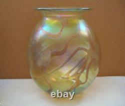 OPULENT Gold Aurene IRIDESCENT Art Glass VASE Signed EICKHOLT 5.25 in high PLUSH