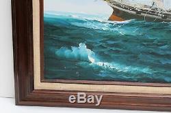Oil painting on canvas, seascape, Sailing Ship in the High Sea, Signed, Framed