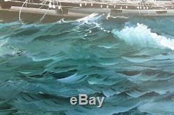 Oil painting on canvas, seascape, Sailing Ship in the High Sea, Signed, Framed