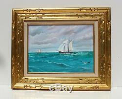 Oil painting on canvas, seascape, Sailing ship on the high seas, Signed, Framed