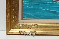 Oil painting on canvas, seascape, Sailing ship on the high seas, Signed, Framed