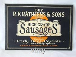 Original Antique RATHJENS & SONS High Grade SAUSAGES Tin Sign
