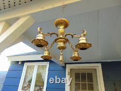 Original Victorian-Art Deco High Quality Gold Ceiling Light Fixture Signed Nice