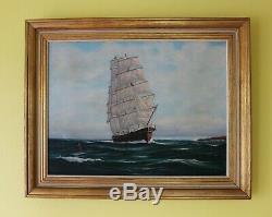 Original oil painting on canvas, seascape, Sailing ship on the high seas, Signed
