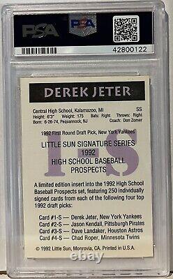 PSA 9 1992 Little Sun High School Prospects Derek Jeter AUTOGRAPH SIGNATURE MINT