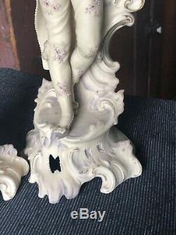 Pair of Antique BISQUE Porcelain Figurines 15 1/2 high, FRENCH, SIGNED