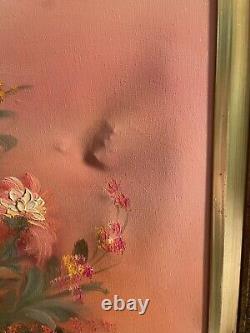 Pair of highly textured floral still life paintings, signed by K. Stone