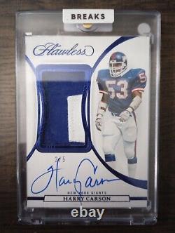 Panini Flawless Harry Carson ON CARD Auto 2 COLOR Patch Sapphire Color Match /5