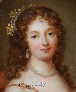 Portrait of a young lady, high quality French oil on brass miniature, 1635