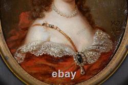 Portrait of a young lady, high quality French oil on brass miniature, 1635