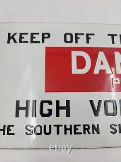 Rare 1930s Porcelain High-Voltage Sign 24 x 8 Southern Sierra's Power Company
