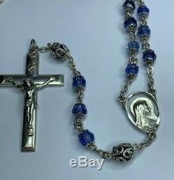 Rare High End Vintage Sterling Signed Double Capped Blue Rosary Necklace 31