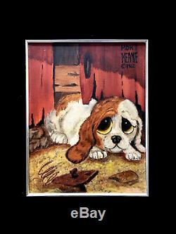 Rare Margaret KEANE Big Eyed Puppy Signed, Oil on Canvas, Custom high-end frame