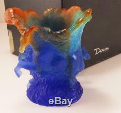 Rare Signed Daum Horse Marly Multi-color Pate De Verre Glass High Relief Vase