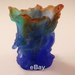 Rare Signed Daum Horse Marly Multi-color Pate De Verre Glass High Relief Vase