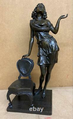 Russian Bronze Sculpture of a Lady by Chair High Heels Signed