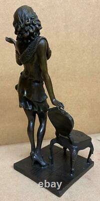 Russian Bronze Sculpture of a Lady by Chair High Heels Signed