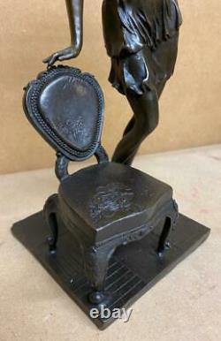 Russian Bronze Sculpture of a Lady by Chair High Heels Signed