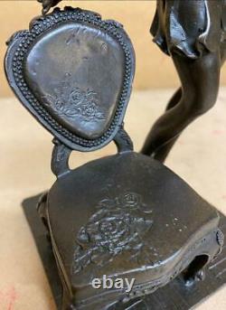 Russian Bronze Sculpture of a Lady by Chair High Heels Signed