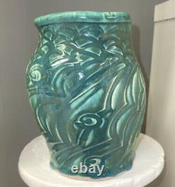 SCOTT TUBBY Signed Studio Pottery Teal Green Vase Cape Ann Rockport MA Artist