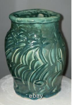 SCOTT TUBBY Signed Studio Pottery Teal Green Vase Cape Ann Rockport MA Artist