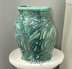 SCOTT TUBBY Signed Studio Pottery Teal Green Vase Cape Ann Rockport MA Artist