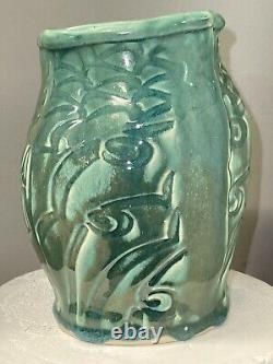 SCOTT TUBBY Signed Studio Pottery Teal Green Vase Cape Ann Rockport MA Artist