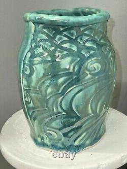 SCOTT TUBBY Signed Studio Pottery Teal Green Vase Cape Ann Rockport MA Artist