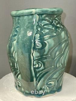 SCOTT TUBBY Signed Studio Pottery Teal Green Vase Cape Ann Rockport MA Artist