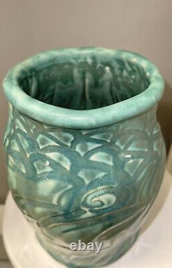 SCOTT TUBBY Signed Studio Pottery Teal Green Vase Cape Ann Rockport MA Artist