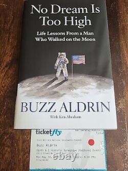 SIGNED Buzz Aldrin, No Dream Is Too High, HC/DJ with original event ticket