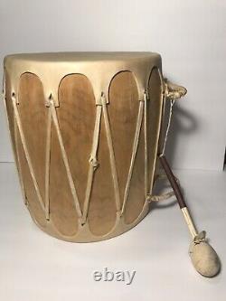 SIGNED Cochiti Pueblo Drum with Drumstick by Gabe Yellowbird Trujillo 13 High