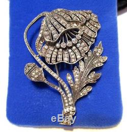 STUNNING Antique HIGH ART DECO 935 Silver PASTE BRILLIANT POPPY PIN signed WK