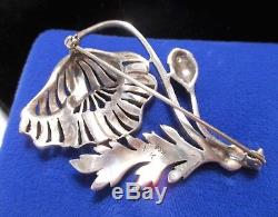 STUNNING Antique HIGH ART DECO 935 Silver PASTE BRILLIANT POPPY PIN signed WK