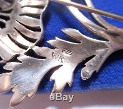 STUNNING Antique HIGH ART DECO 935 Silver PASTE BRILLIANT POPPY PIN signed WK
