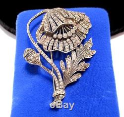 STUNNING Antique HIGH ART DECO 935 Silver PASTE BRILLIANT POPPY PIN signed WK