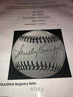 Sandy Koufax Autographed Ball. Nat Lg. PSA/DNA cert. Dodgers. High Grade Signature