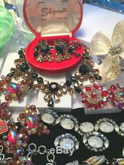 Schiaparelli High End Rhinestone Jewelry Lot Signed Jewelry 5 Set's 14 Pcs