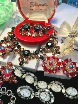 Schiaparelli High End Rhinestone Jewelry Lot Signed Jewelry 5 Set's 14 Pcs