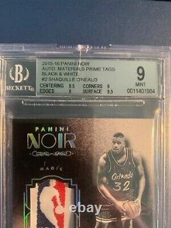 Shaq 2015-16 Panini Noir Prime Tag Nba Logoman Auto Bgs 9 Mint Monster High End