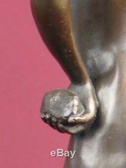 Signed Bronze Classic Sculpture Nude Male Art Highly Detailed Statue On Marble