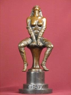 Signed Bronze Handcrafted Statue Nude Highly Detailed Sculpture On Marble Base